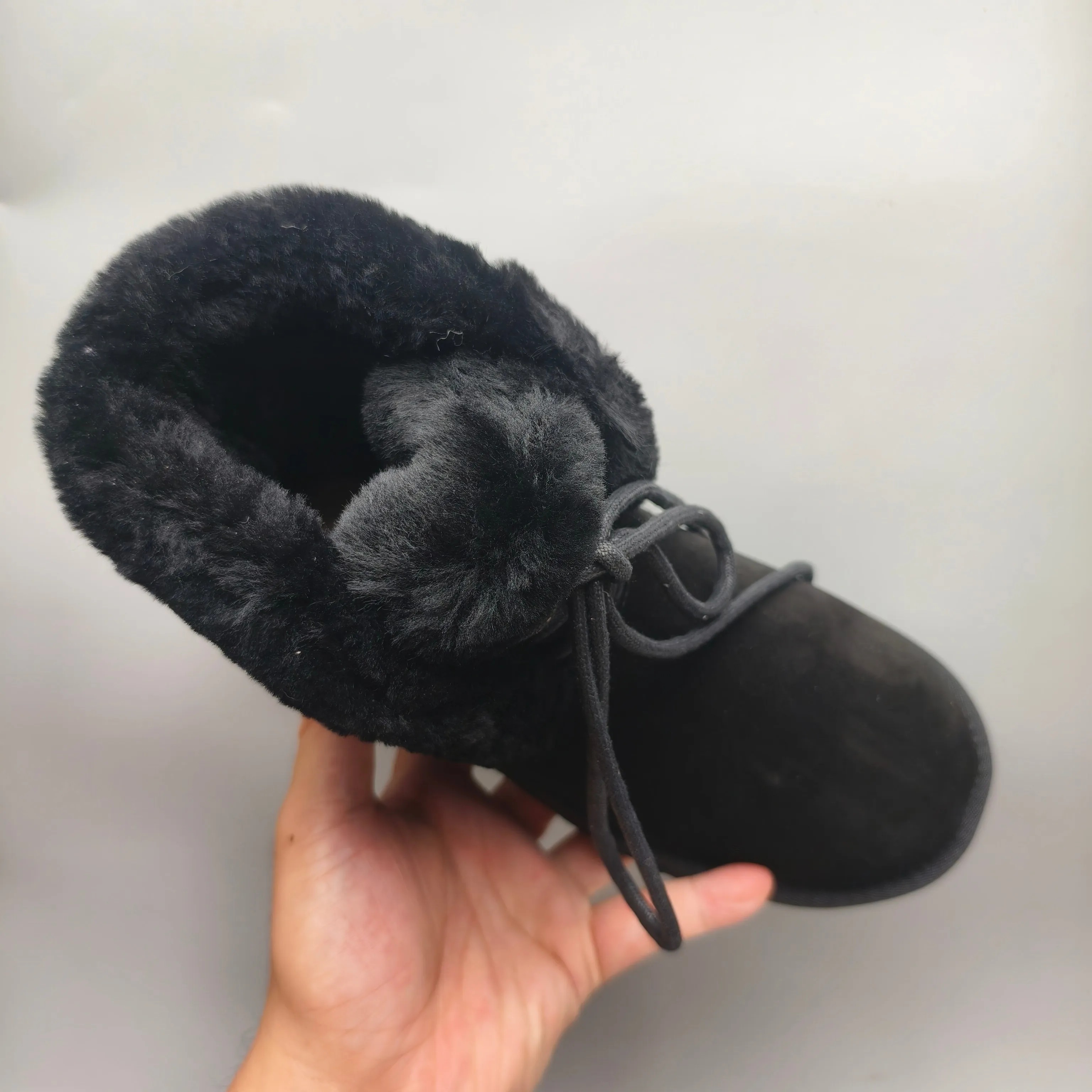 💰520 UGG sheepskin all-in-one snow boots 4576 mid-calf lace-up casual women's shoes Color: Gray Maroon Black Matching Size: 35-40